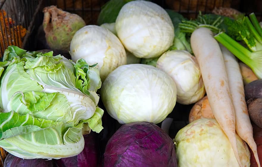 verdures, menjar, produir, rave, col, saludable, vitamines