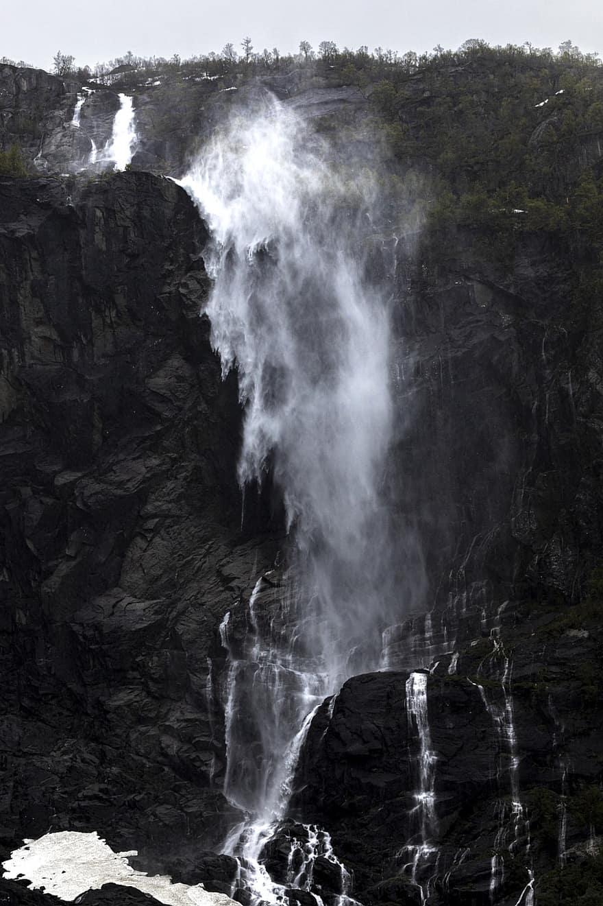 Volefossen, Norsko, vodopád, kaskáda, Příroda, pohled, scenérie, dobrodružství, turistika, voda, krajina