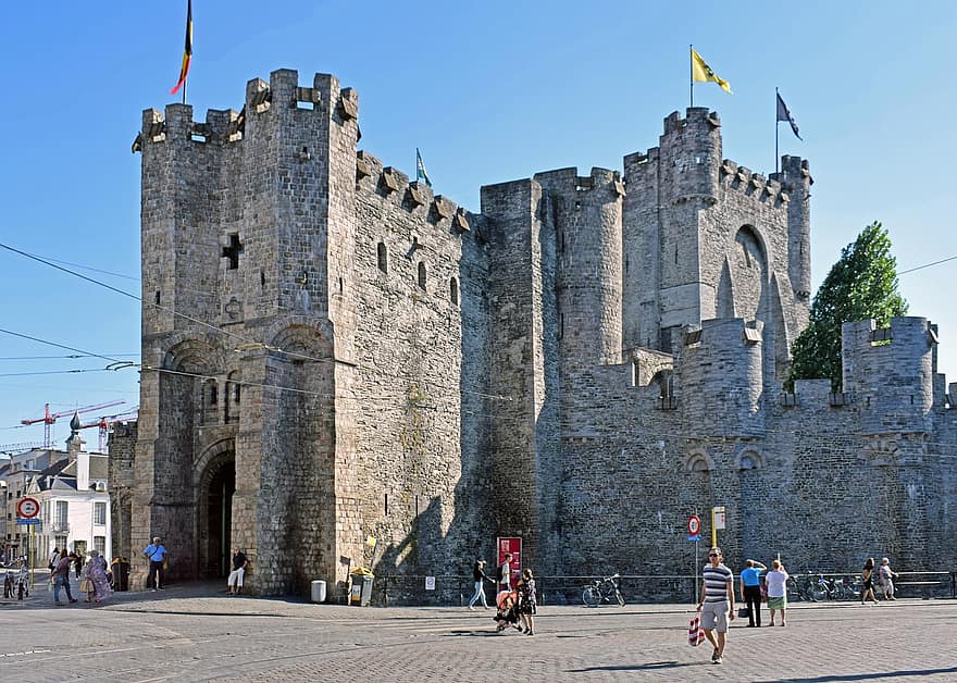 slott, medeltida, arkitektur, fästning, byggnad, gent, känt ställe, historia, kulturer, resa, gammal