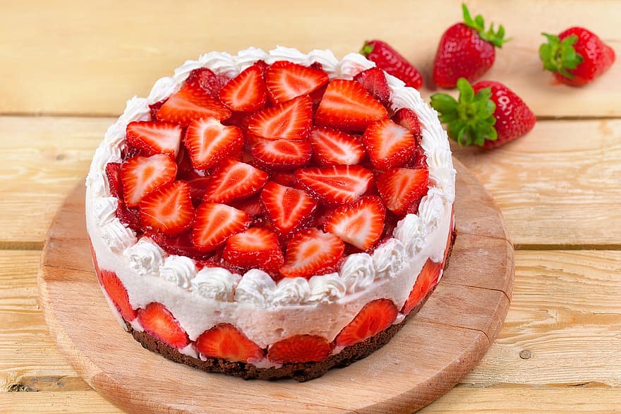 Strawberries, Cake, Dessert, Sweet, Sugar, Fruits, Fresh, Food, Healthy, Diet, Vitamins