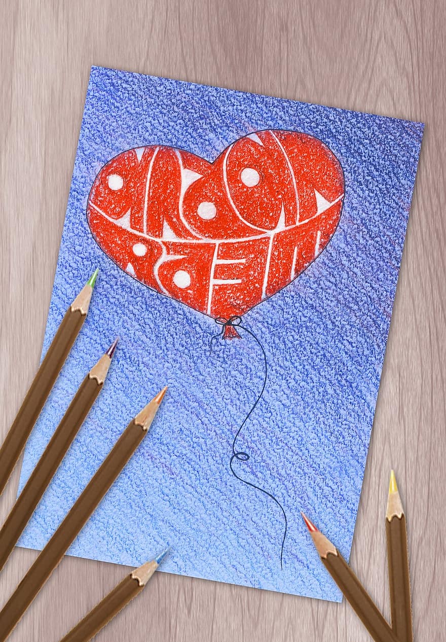 amor, corazón, letras, lápiz, diseño, sentimientos, vacaciones, figura, día de San Valentín