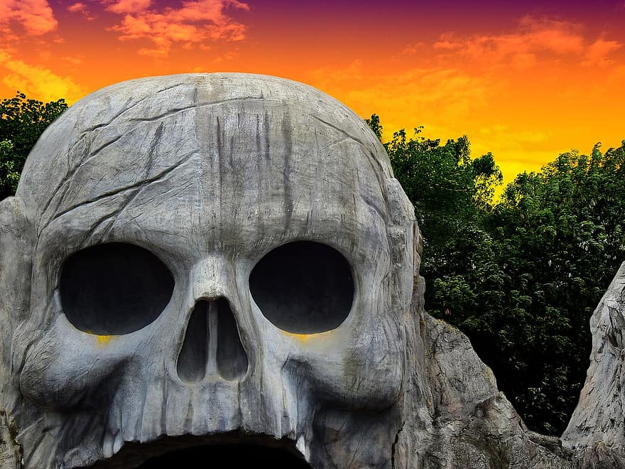 pedra, rock, cap, crani i ossos creuats, crani, os de crani, pirates, Halloween, por, humor, mort