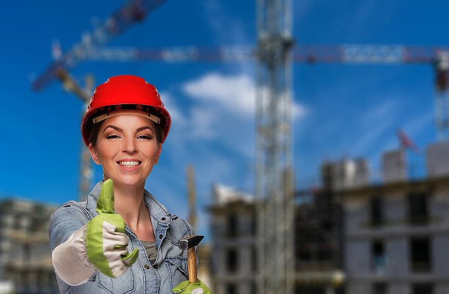 Woman, Tool, Construction Worker, Construction Manager, Headgear, Engineer, Isolated, Construction Site, Business, Architect, Hammer