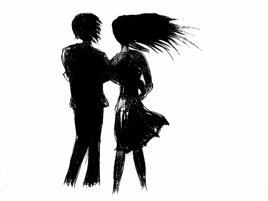 Couple, Silhouette, Sketch, Love, Meeting, However, Date, Wind, Back