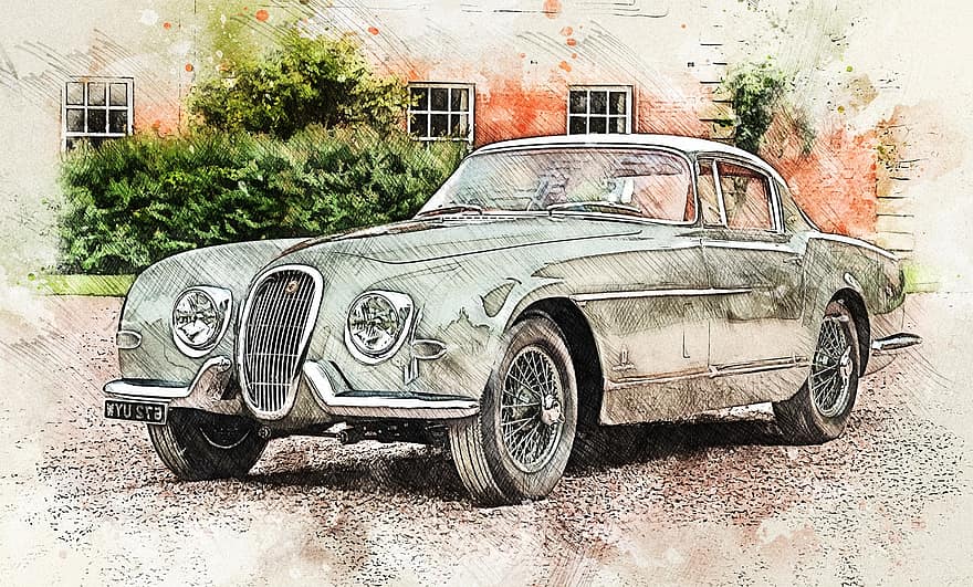 Jaguar Retro 370b, auto, auto-, voertuig, vervoer, wijnoogst, klassiek, nostalgie, Old Timer, luxe, antiek