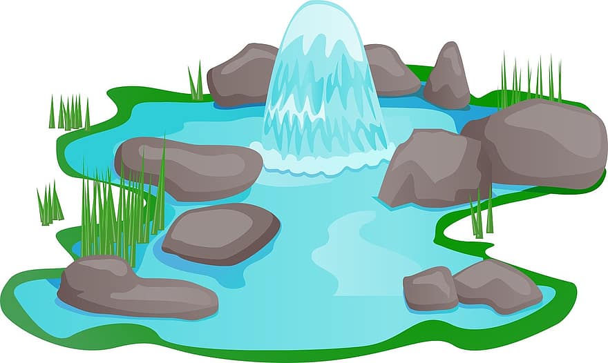 езерце, вода, парк, фонтан