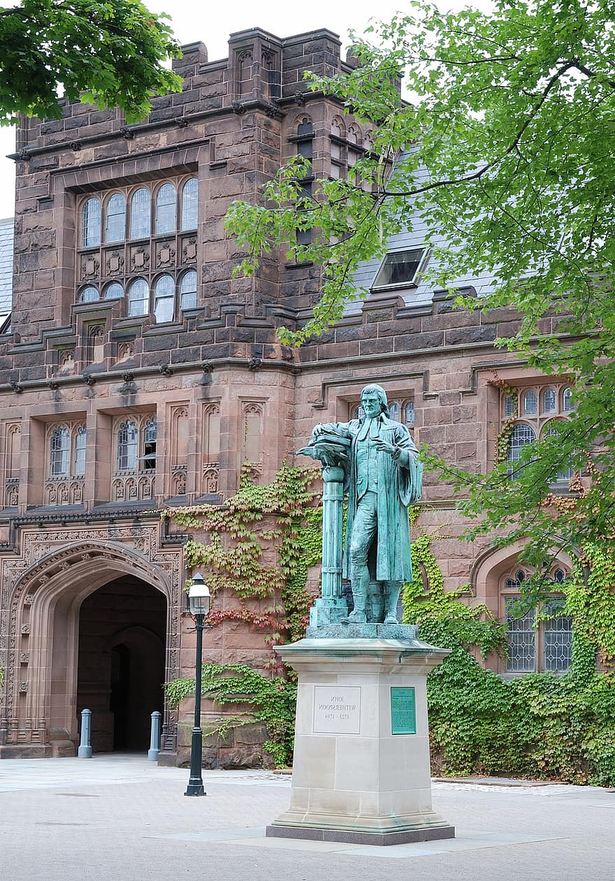 Campus, Princeton, University, Monument, Copper, Statue, Building, Stone, East Pyne, Education, Higher Education