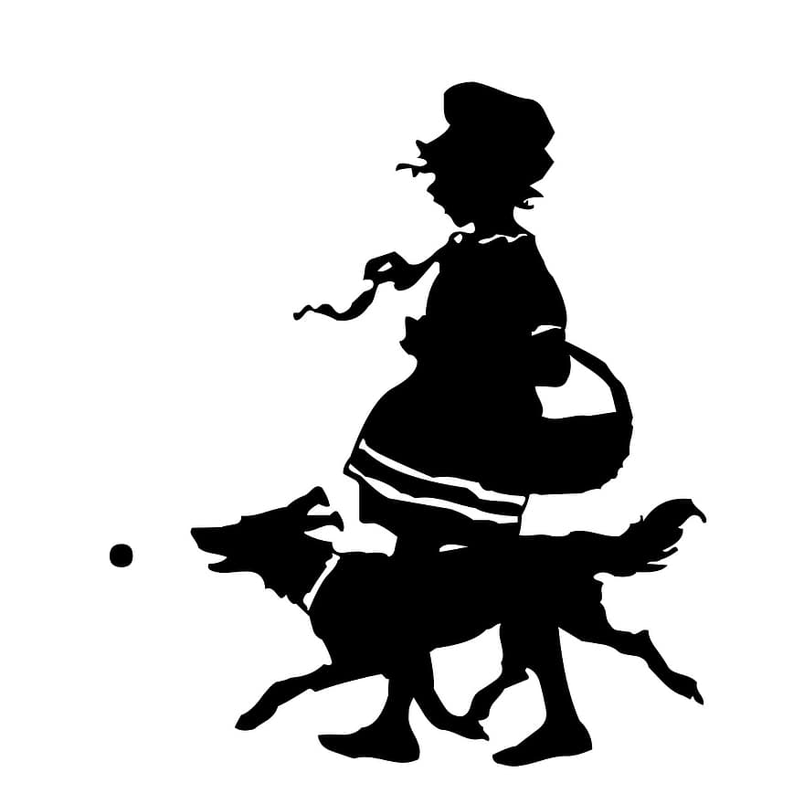 silhouette, ancien, fille, chien, victorien, antique, noir, la personne, femelle, enfant, profil