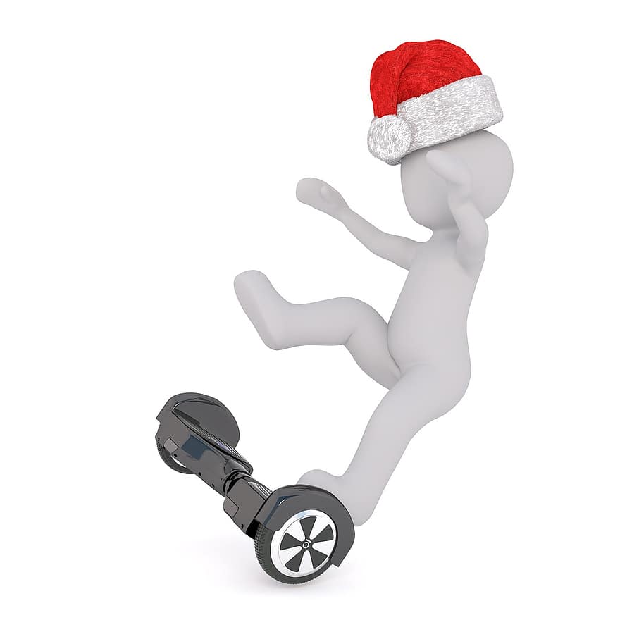 biały samiec, Model 3D, odosobniony, 3d, Model, całe ciało, biały, czapka Mikołaja, Boże Narodzenie, 3d santa hat, Skuter elektryczny