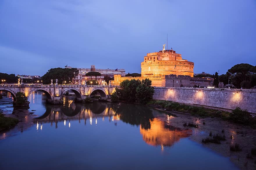 城、記念碑、ローマ、サンタンジェロ城、イタリア、テヴェレ、フロー、アンティーク、古代の、観光、旅行する