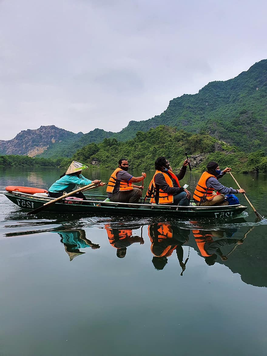 카누, 외륜, 호수, 자연, 베트남, 아시아, 남자, 해상 선박, 물, 노, 스포츠