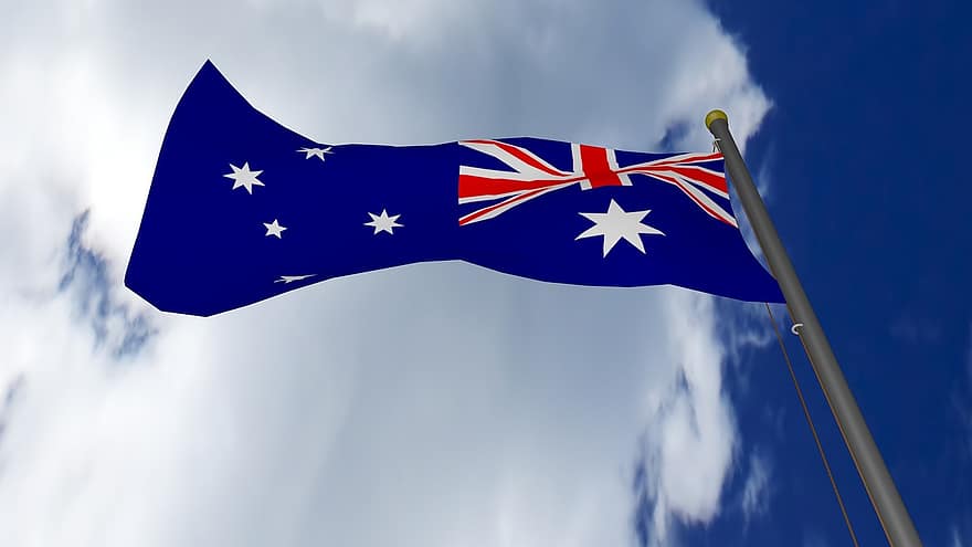 Australia, flaga australijska, niebo, flaga, symbol, niebieski, krajowy, naród, czerwony, biały, gwiazdy