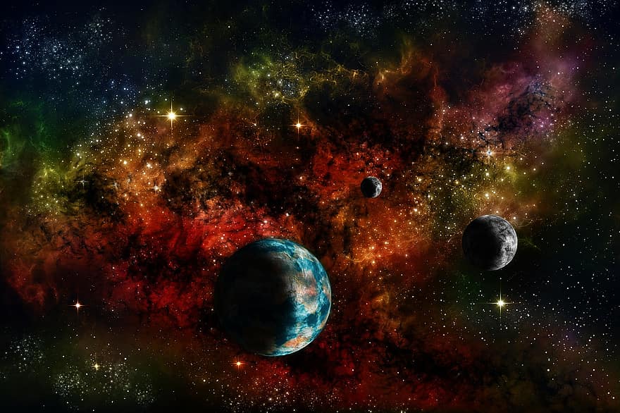 planeter, plads, stjerner, galakse, stjernetåge, univers, kosmos, måner, baggrund, astronomi, planet