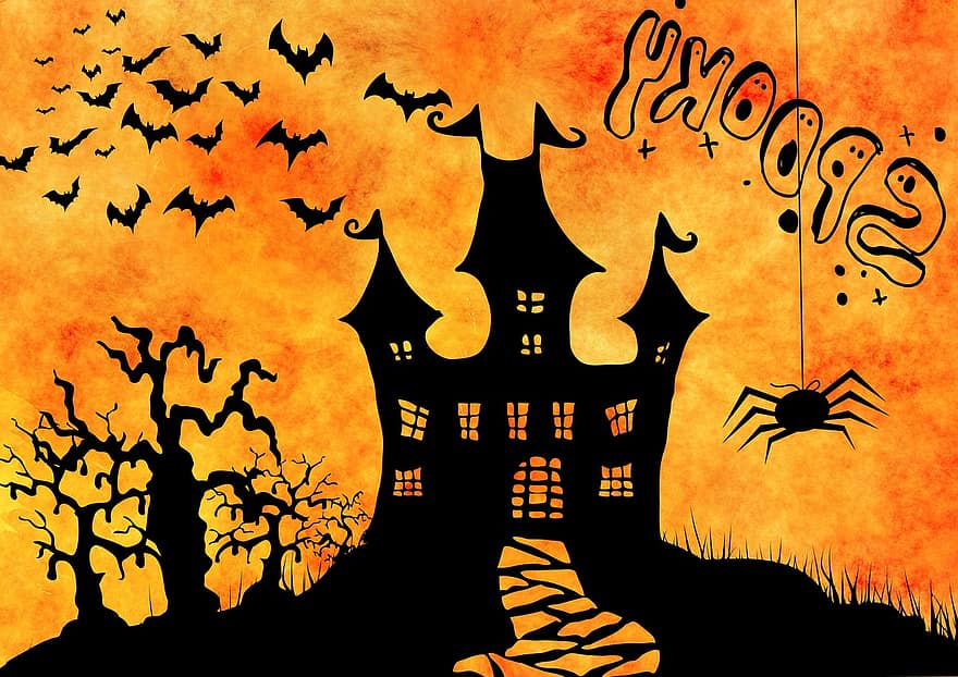 Halloween, bizarre, surréaliste, atmosphère, terrifiant, araignée, silhouette