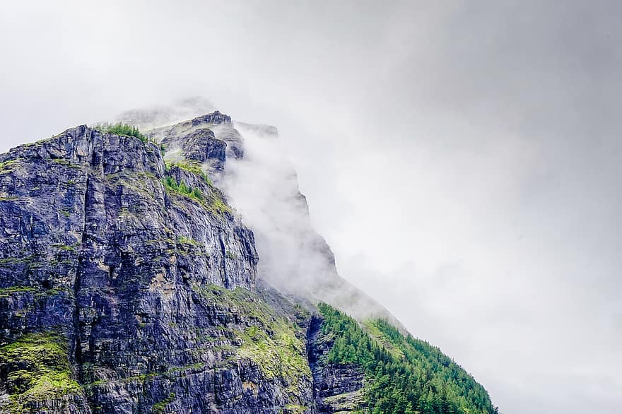 Suisse, randonnée, La vallée du Gastern, les montagnes, paysage, des nuages, alpin, la nature, Montagne, Roche, cascade