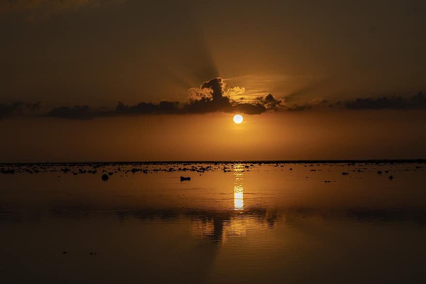 ranta, auringonlasku, meri, trooppinen, myöhäisiltapäivä, taivas, maisema, Indonesia
