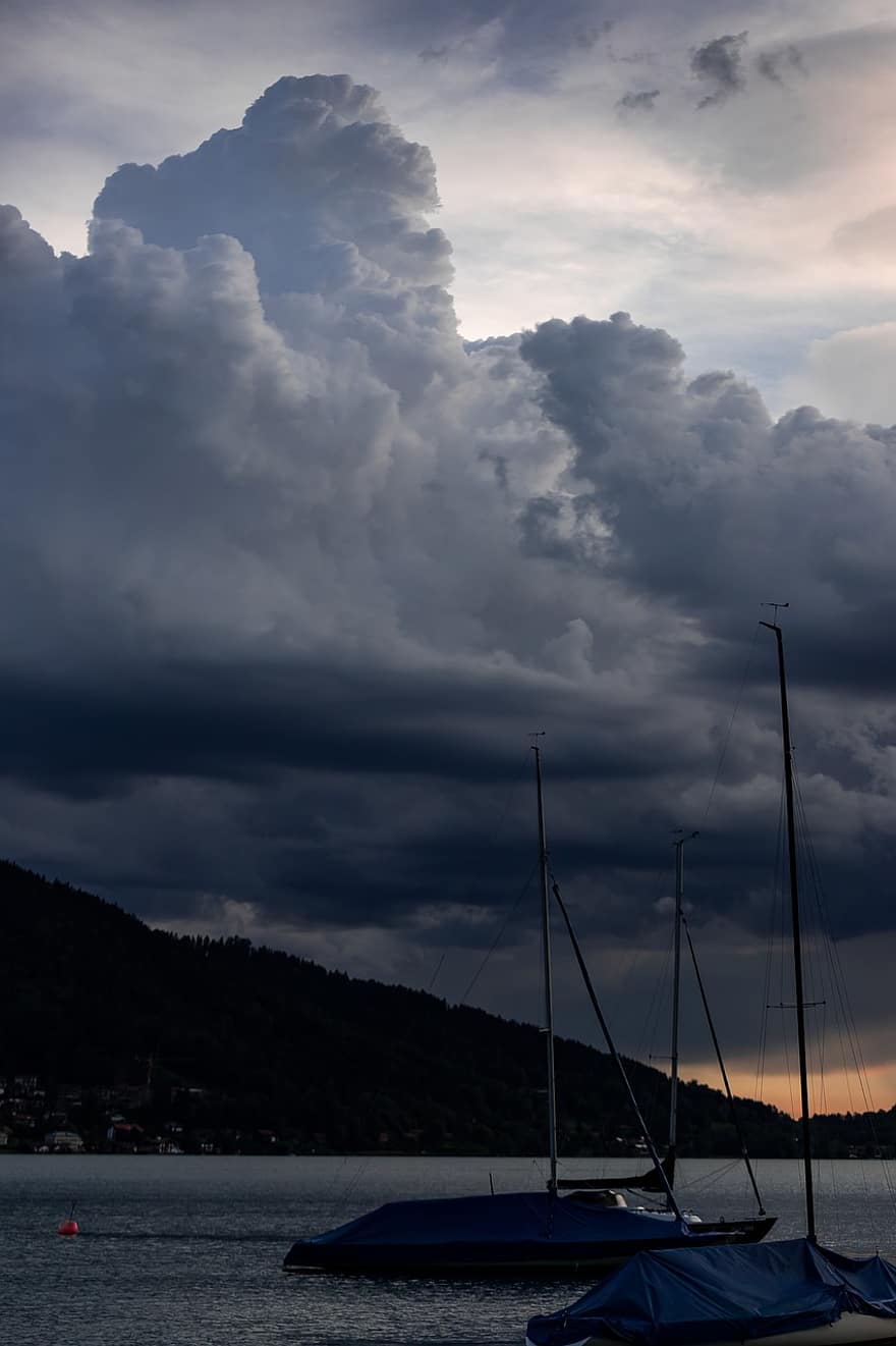 Storm Clouds, Lake, Sky, Storm, Water, Clouds, Landscape, Nature, Sailing Boats, Moored, Evening