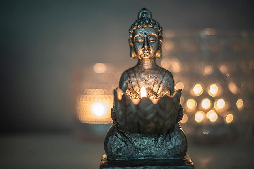 Budda, światło, światło ze świeczki, tealight, dekoracja, wyzdrowieć, uważność, religia, joga, medytacja, medytować