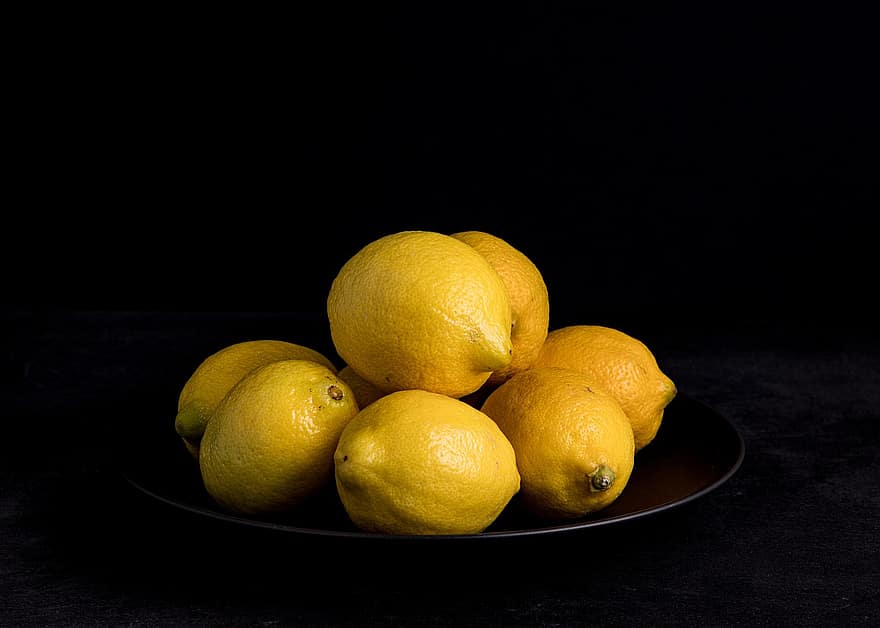 citrom, gyümölcs, citrom-, lédús, tányér, tál, egészséges, organikus
