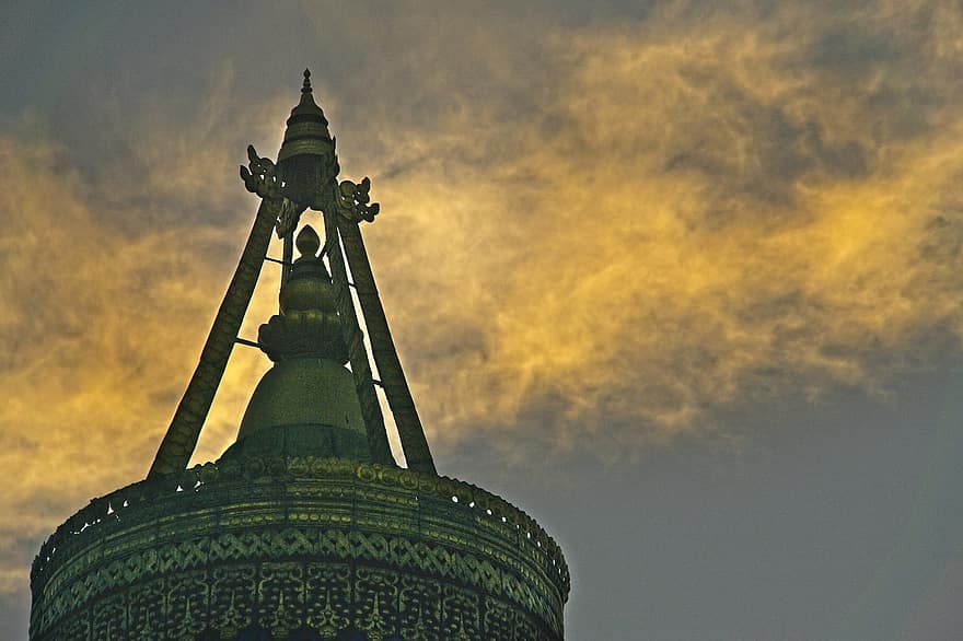 tapınak, Nepal, gün batımı, gökyüzü, bulutlar, din