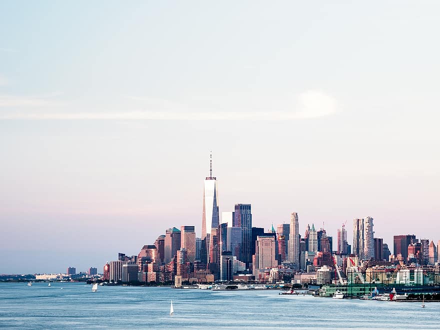 fiume Hudson, città, Manhattan, New York, orizzonte, nyc, stati Uniti, Stati Uniti d'America, paesaggio urbano, grattacielo, skyline urbano