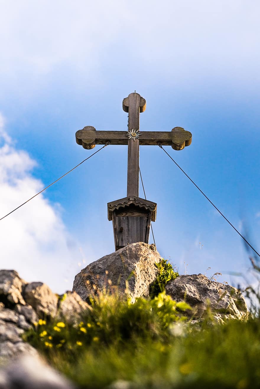 attraversare, montagne, vertice, paesaggio di montagna, Baviera, scalata, croce al vertice, escursione, cristianesimo, religione, cattolicesimo