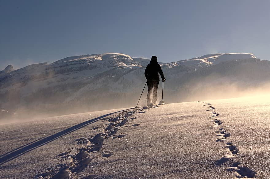 Human, Snow, Trekking Poles, Mountains, Snow Mountains, Hoarfrost, Winter, Wintry, Winterscape, Snowscape, Snowy