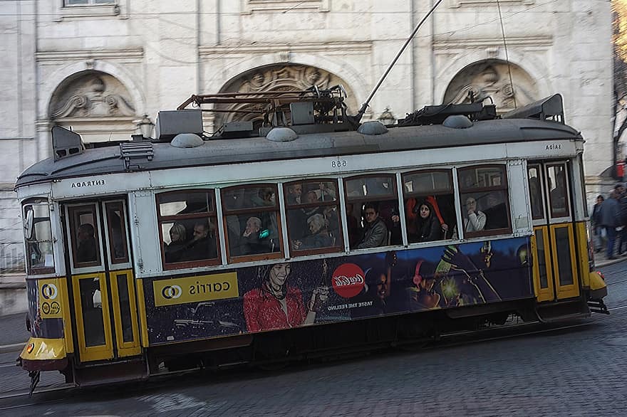 трамвай, Лиссабон, электрический, город, транспорт, Португалия, путешествовать, туризм, вид транспорта, вагон фуникулера, Жизнь города