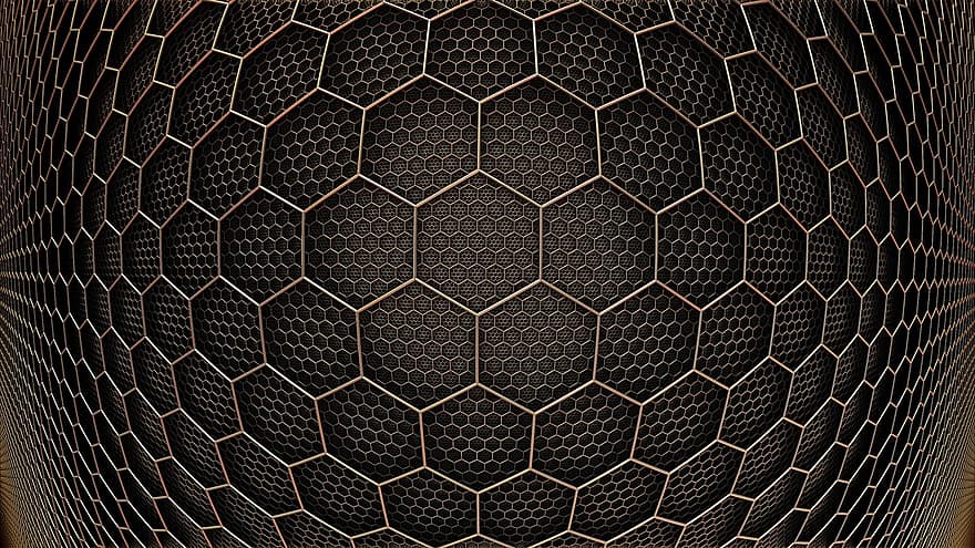 фоновая текстура, шестиугольник, сетка, 3d, геометрический, Web, коричневый фон, коричневая текстура