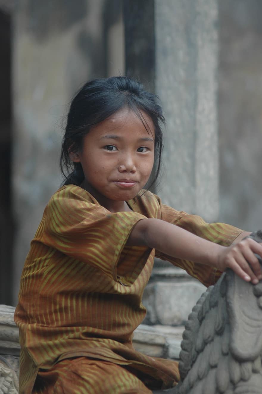 Katmandu, criança, retrato, Nepal, nômades, Himalaia, uma pessoa, sorridente, fofa, estilos de vida, alegre