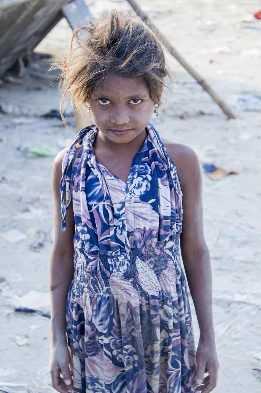 lány, gyermek, kölyök, hajléktalan, szegénység, női, indián, allahabadi, éhség, hindu, Prayag