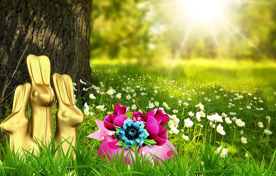 ou de Paște, Paști, iepurașul de Paște, primăvară, carte de Paști, felicitare, Paste Fericit, Duminica Paștelui, decor de paști, iarbă, floare