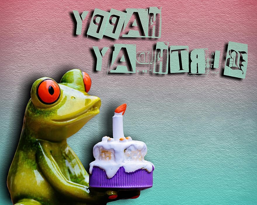 Wszystkiego najlepszego, urodziny, żaba, Powitanie, kartka z życzeniami, śmieszne, kolorowy, szczęście, Gratulacje, świeca, ciasto