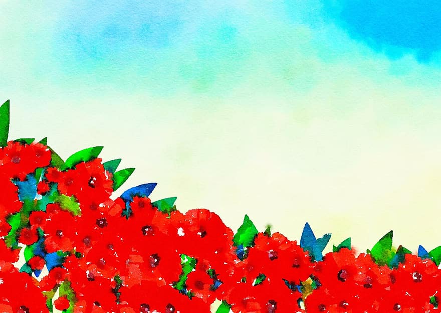 Watercolour, Watercolor, Blend, Paper, Background, Backdrop, Border, Frame, Nature, Flowers, Flora