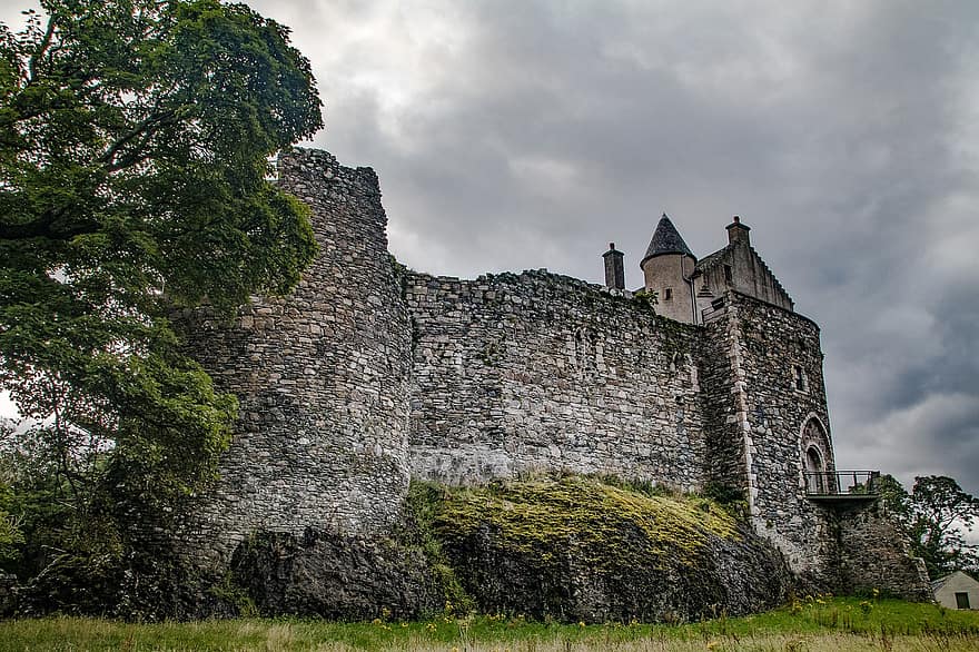slot, fæstning, ruiner, middelalderen, højland, Dunstaffnage, Oban, Skotland, alba