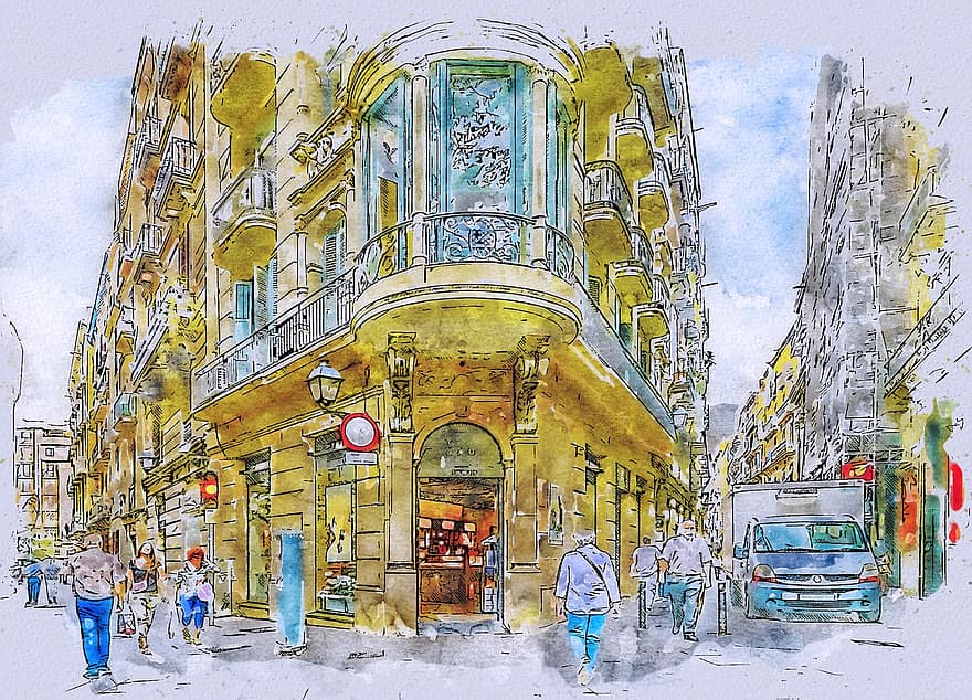 바르셀로나, 거리, 고딕, 쿼터, 스페인, 건축물, 유럽 ​​사람, 도시의, 시티, 도시, 건물