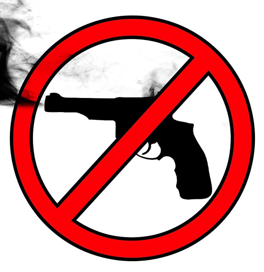 ban, wapens, schild, gewelddadig, verbiedend, pistool