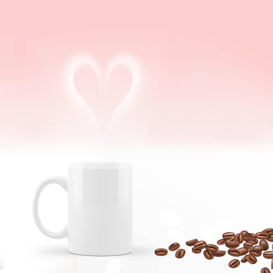café, grãos de café, copo, coração, amor, bebida, Caneca de café, cafeína, capuccino, expresso, coffee break
