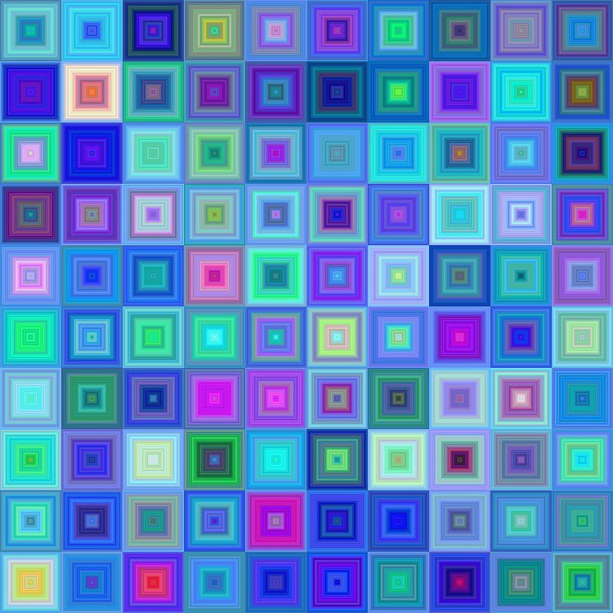 mėlyna, kvadratas, fonas, modelį, mozaika, koncepcija, spalva, spalvinga, koncentrinis, plytelės, matrica