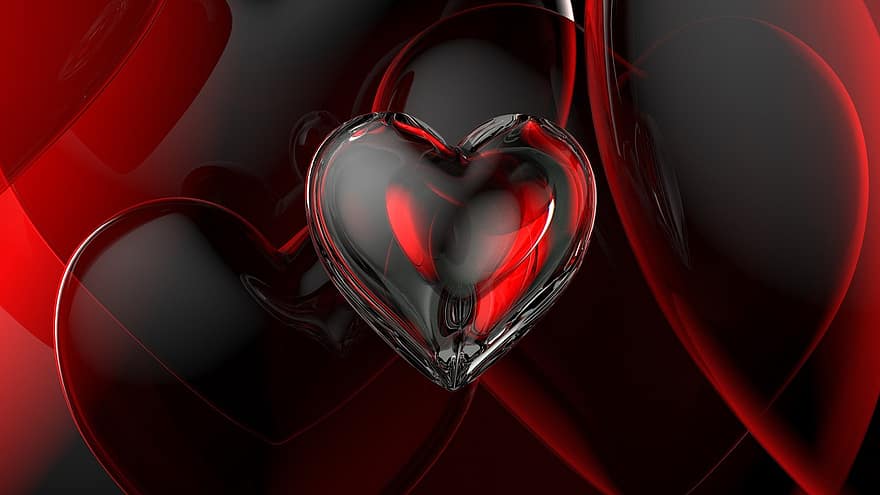 romance, amor, romântico, coração, vidro, 3d, vermelho, símbolo, composição
