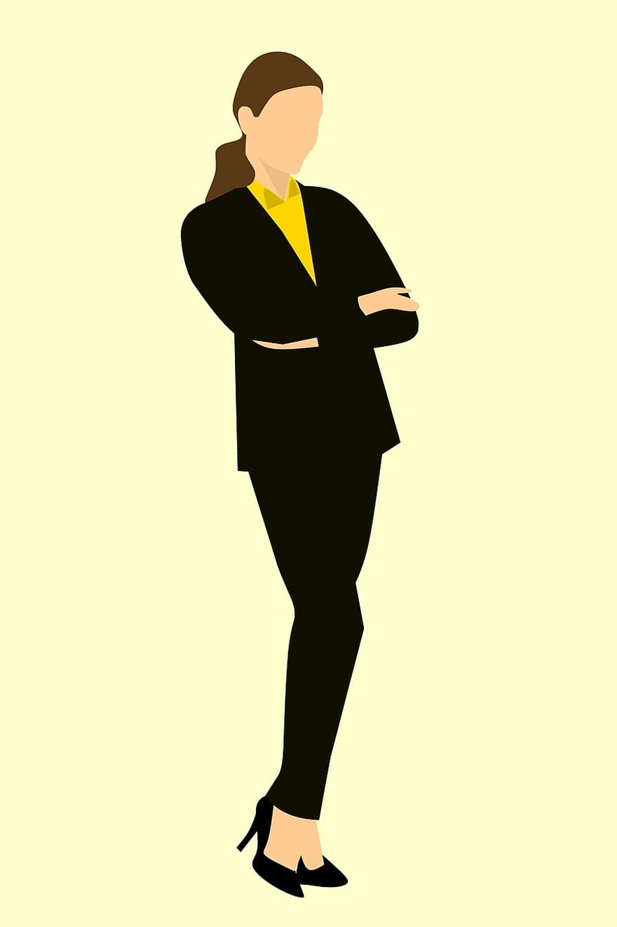 Business Woman, Standing, Arms Crossed, Brown Hair, Business, Business Person, Businesswoman, Cheerful, Confidence, Contemporary, Ecstatic
