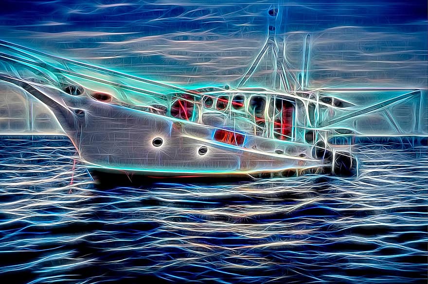 barco fantasma, arte de fantasía, Queensland, barco de pesca