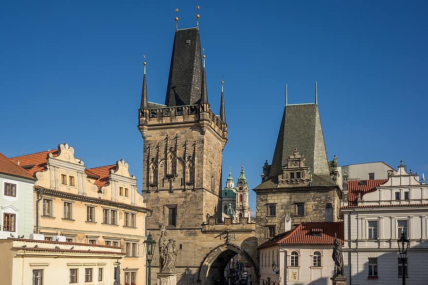 Praga, Moldova, most karola, Republika Czeska, Europa, stolica, praha, Wieża Mostu Małego Miasta, wieża, architektura, znane miejsce