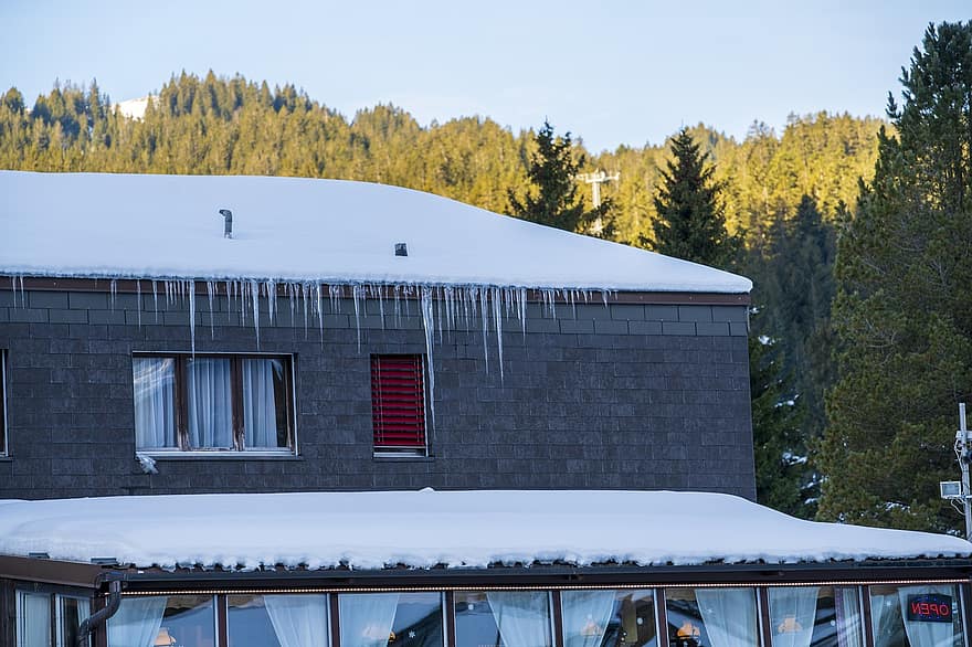 Suíça, Alpes, inverno, neve, temporada, gelo, cobertura, arquitetura, janela, exterior do edifício, geada