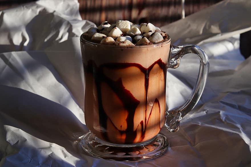 sô cô la, đồ uống, cái ca, marshmallow