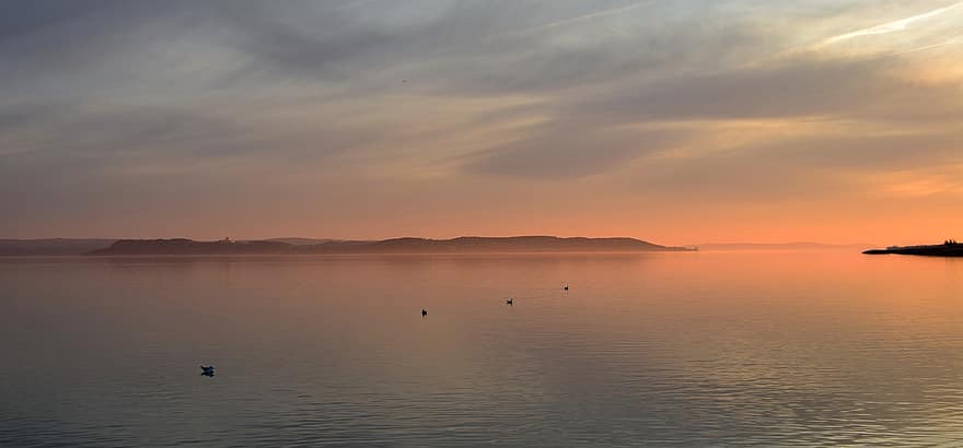tramonto, lago, Lago Balaton, acqua