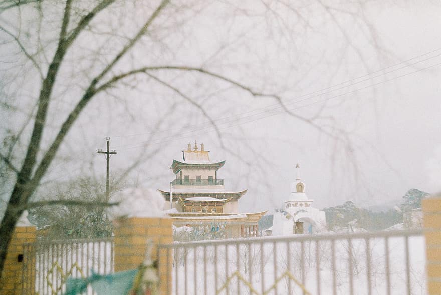 Azië, Boeddhisme, tempel, buryatia, Baikal, winter, landschap, Bos, natuur, architectuur, Bekende plek
