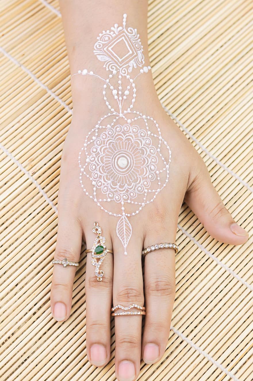 Henna trắng, mehndi, tay, nghệ thuật, nghệ thuật cơ thể, sơn cơ thể, hình xăm henna, xăm hình, người Ấn Độ, cô dâu ấn độ, văn hóa ấn độ
