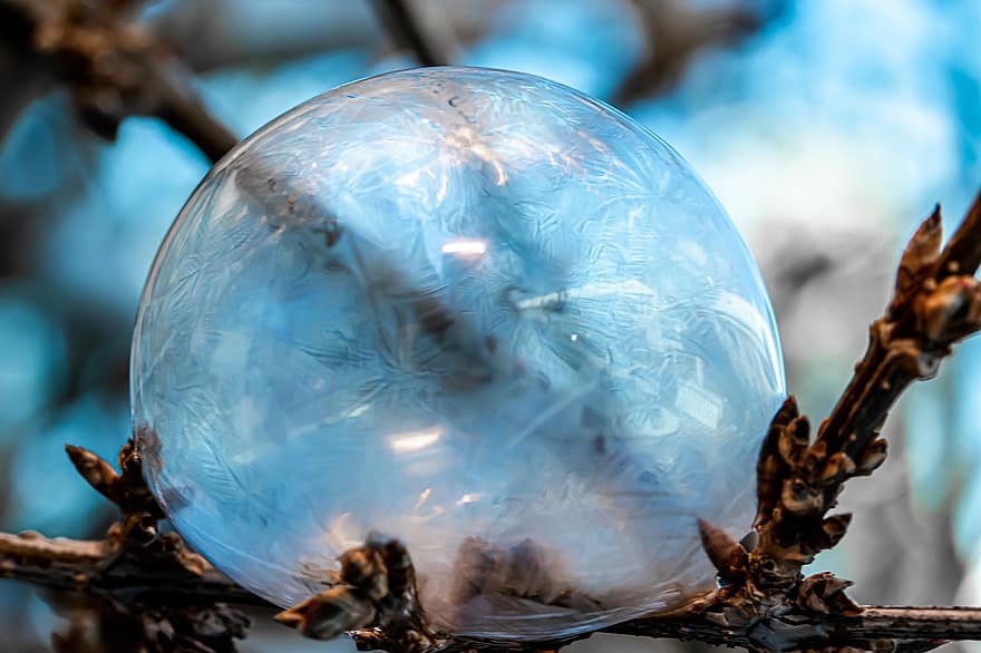 Seifenblase, gefroren, gefrorene Blase, Ball, Winter, Eis, eiskristalle, kalt, Frostblase, winterlich, ze