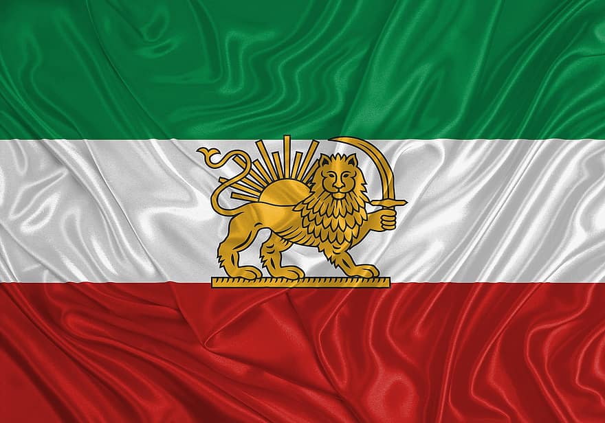 Iráni régi zászló, Oroszlán és Nap Embléma, zászló, Irán, Shir O Khorshid, Régi nemzeti zászló